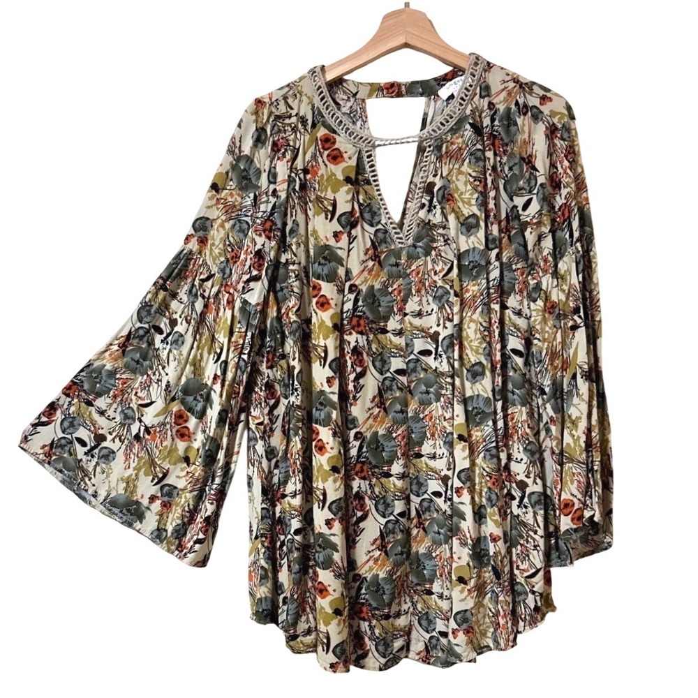 Umgee Shirt Size Boho Floral Bell Flare Crochet Tunic Hippie Cottage Art‎ Boho